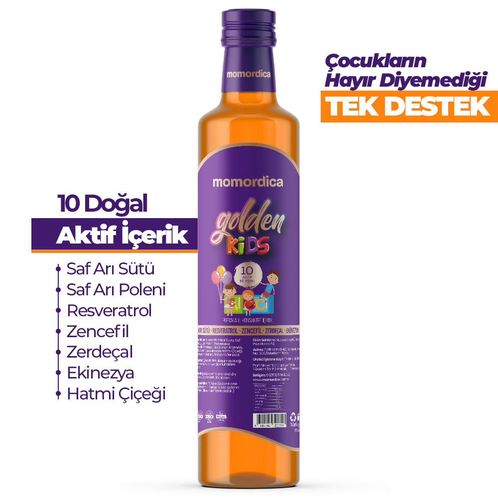 Golden Kids - 10 Doğal Bitki İçerikli Portakal Aromalı Çocuklara Özel Konsantre Karışım - 250ml