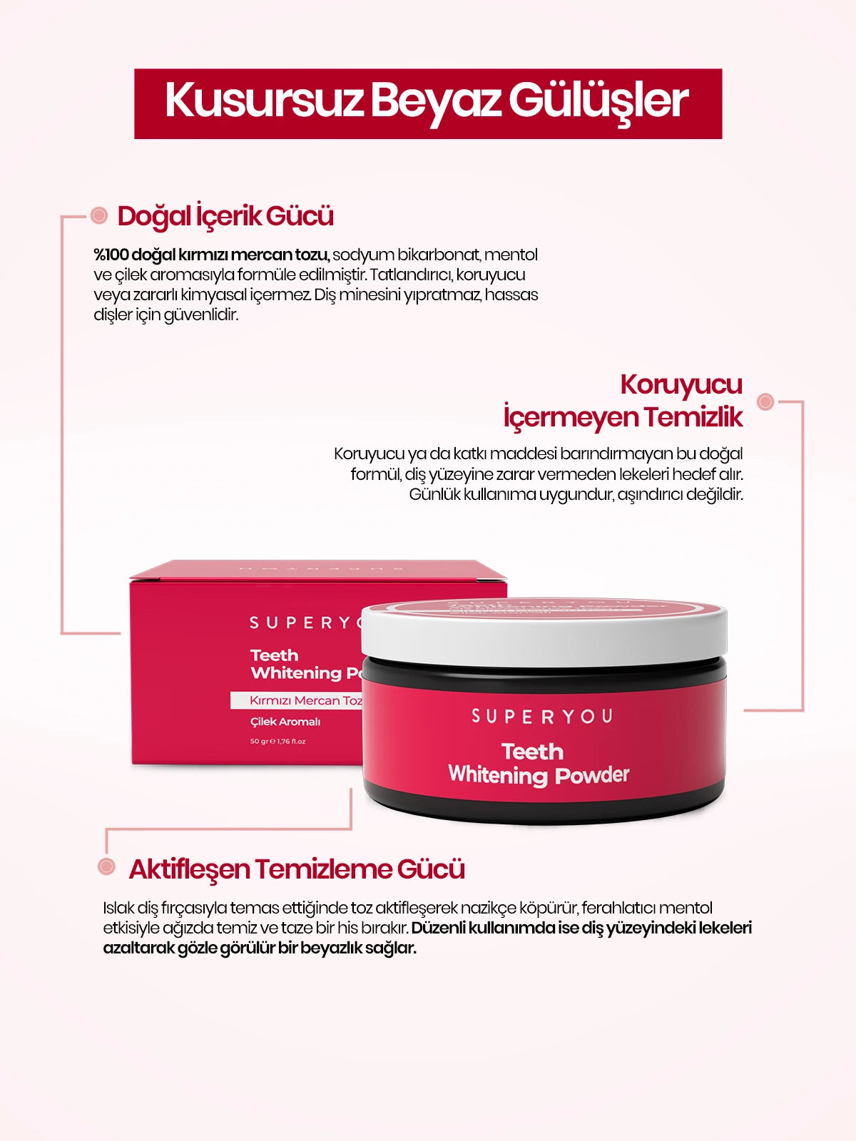 Diş Beyazlatıcı Kırmızı Mercan Tozu (50 gr)